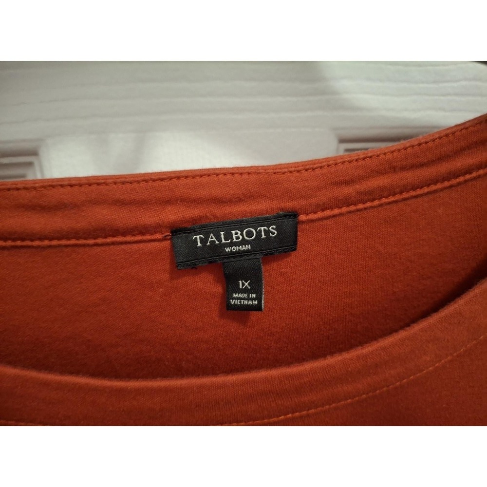 3/$15 Talbots 1X Rust Orange Supima Cotton Modal Blend Button Round Neck Shirt - Picture 2 of 5